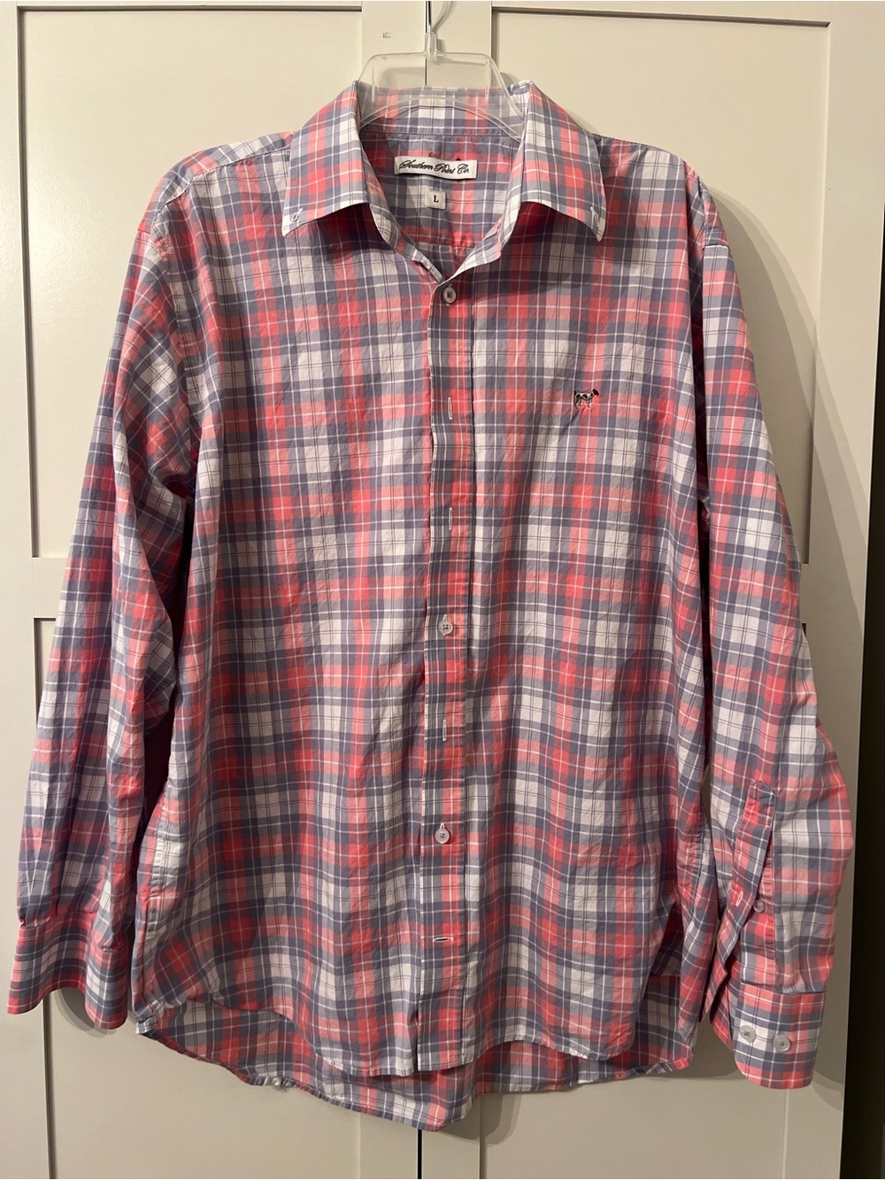 Southern Point Co. Men's Long-Sleeve Plaid Button-Down Shirt in Pink and Blue